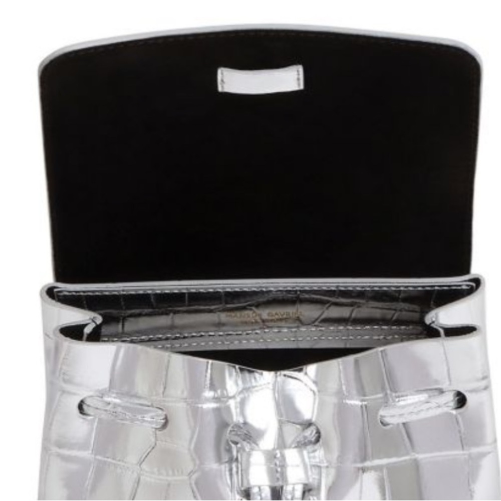 NEW Mansur Gavriel Mini Soft Lady Metallic Bag Croc Embossed Leather Silver Gold - Picture 7 of 16